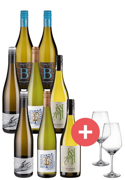 8er-Paket weiße Rebsorten + 2er-Set Schott-Zwiesel Gläser - Weinpakete