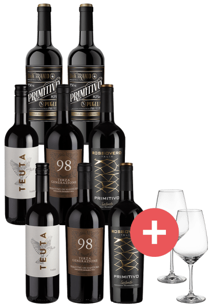 8er-Paket Best of Primitivo + 2er-Set Schott-Zwiesel Taste Gläser - Weinpakete
