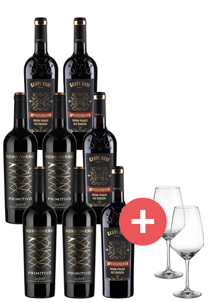 8er-Paket Best of Primitivo + GRATIS 2er-Set Schott-Zwiesel Taste Gläser - Weinpakete