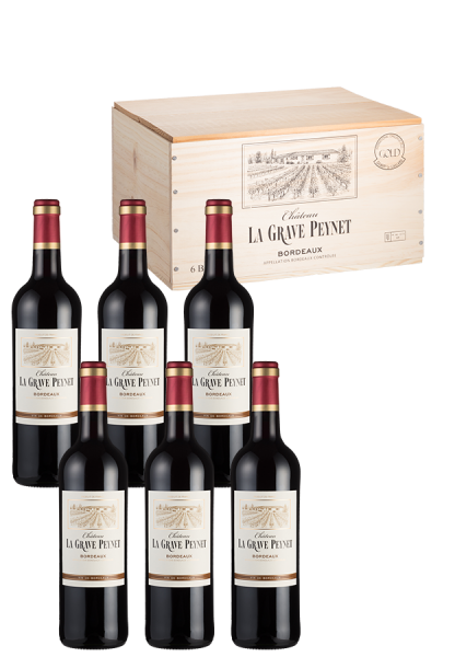 6er-Holzkiste Bordeaux AOP - 2021 - Château La Grave Peynet - Französischer Rotwein